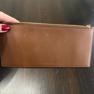 Coach Tan Leather Clutch with Gold Zipper